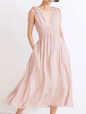 Madewell Lucie Smocked Tank Midi Dress Size Large NWT Dusty Rose